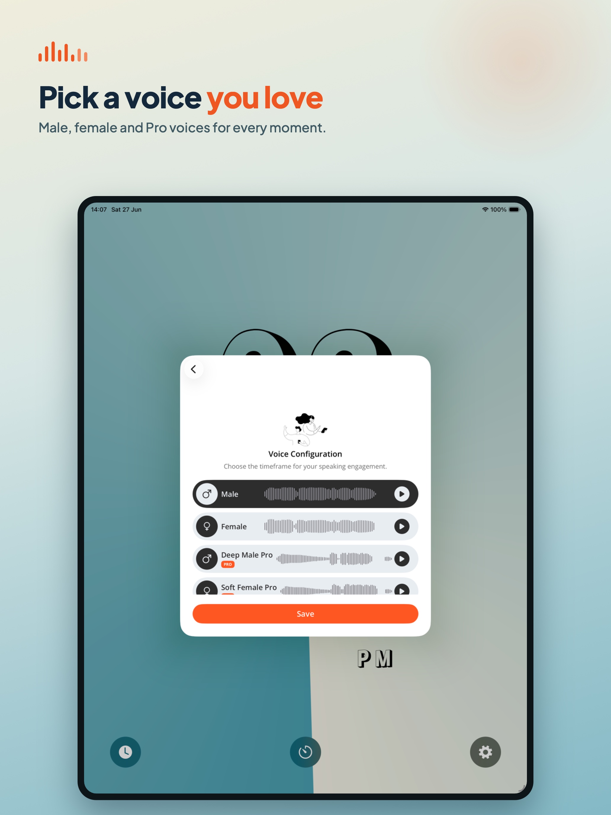 Speaking Clock with Voice iPad voice settings